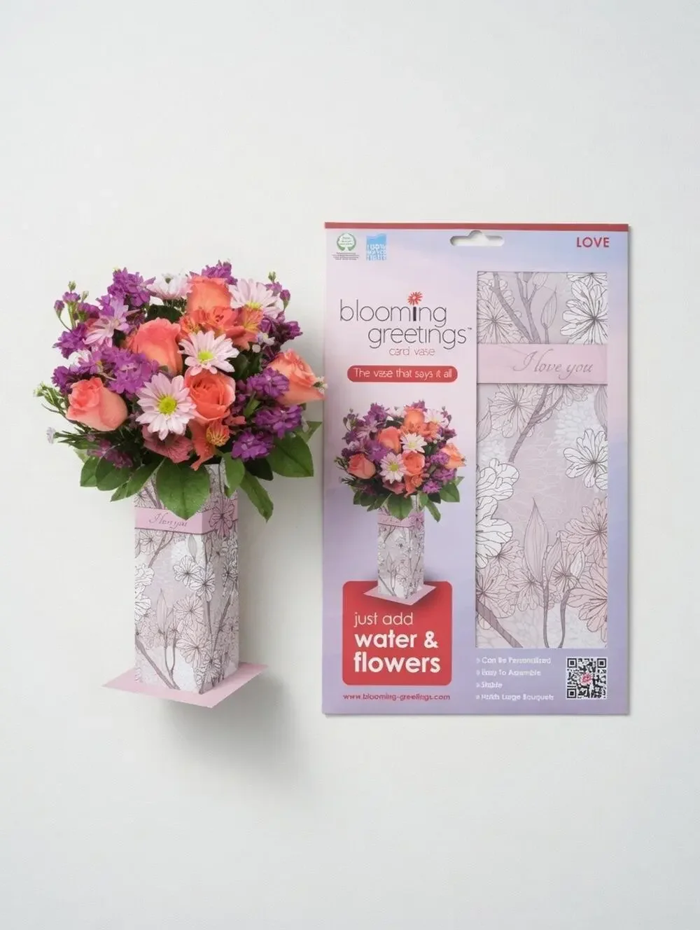 Blooming Greetings Card Vase – Floral “I Love You” Design